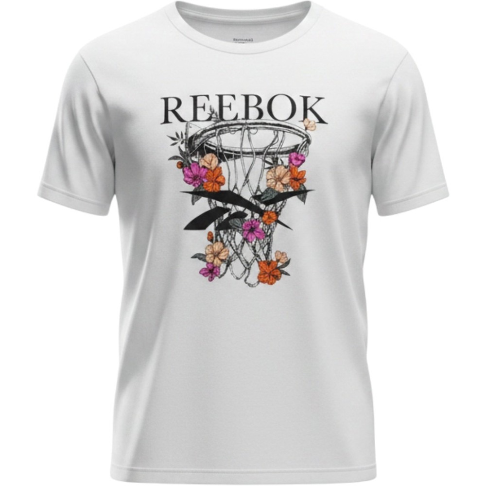 Reebok Grow Your Game Oversized Tee White Floral Basketball Graphic S - Picture 3 of 6